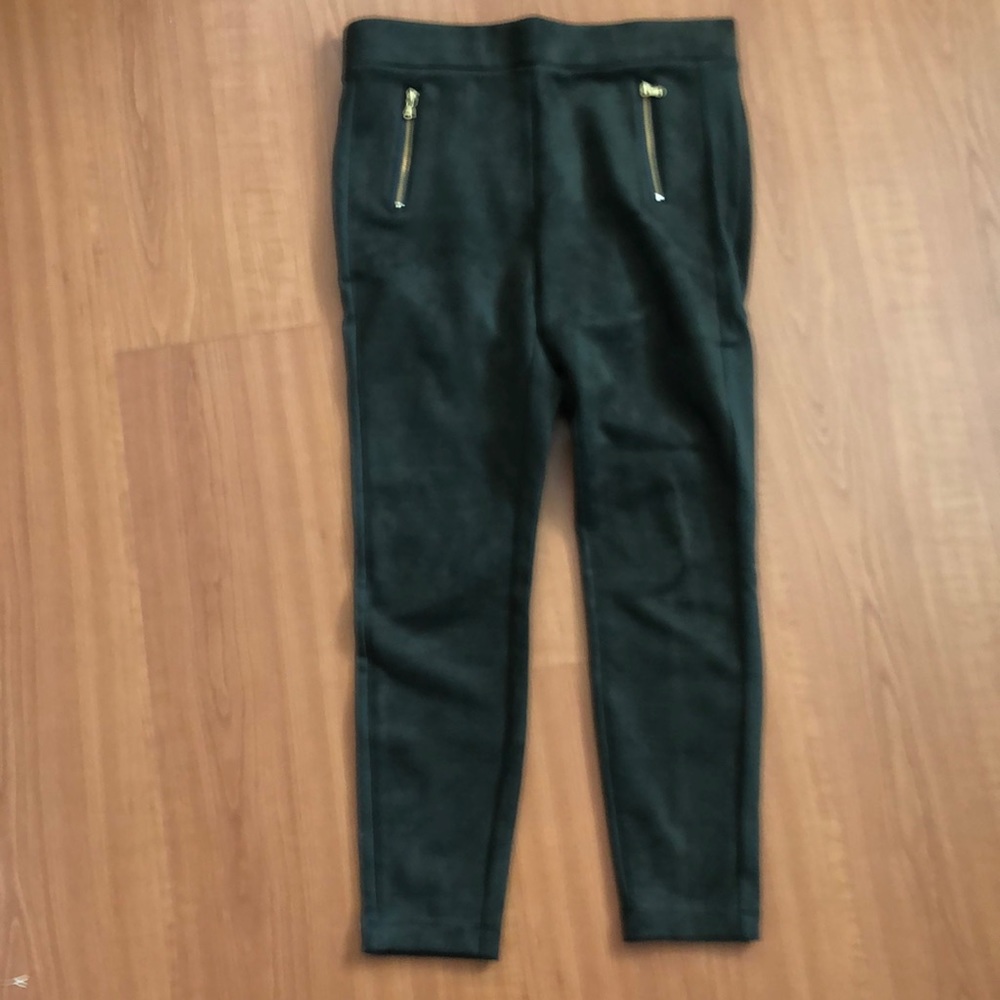Dark green suede cropped leggings